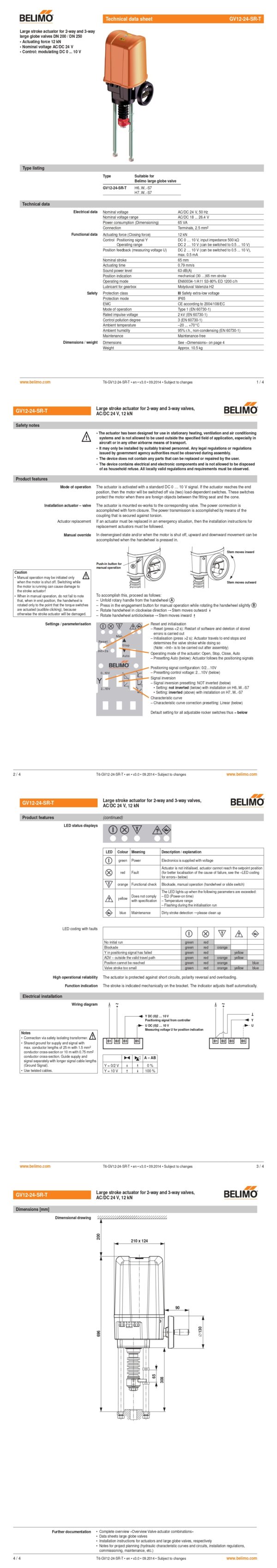 H7250+GV12-24-SR-T Valvola a globo (H7250W1000-S7) con attuatore, 3-vie, DN 250, Flange PN 16, ps 1600 kPa, kvs 1000 m³/h, Temperatura del fluido 5...120°C [41...248°F], 12000 N, AC/DC 24 V, 2...10 V, IP65, Terminali - immagine 3