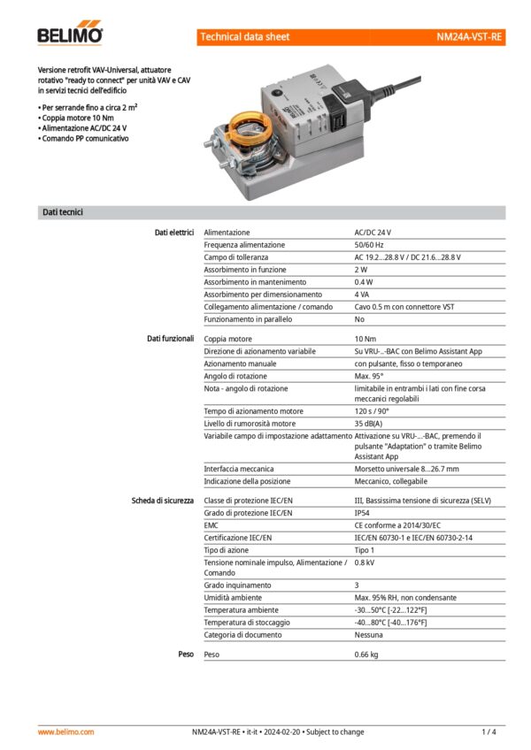 NM24A-VST-RE Attuatore rotativo per VRU, 10 Nm, AC/DC 24 V, 120 s, IP54, Retrofit - immagine 2