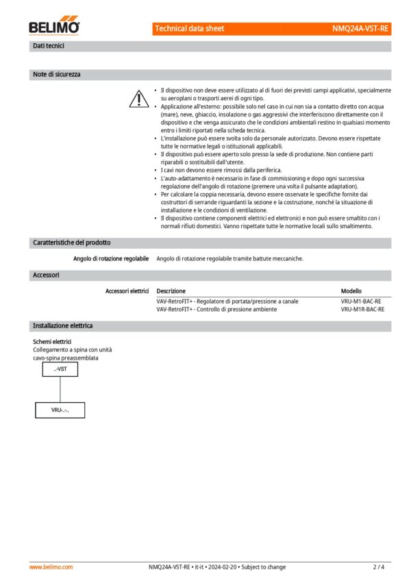 NMQ24A-VST-RE Attuatore rotativo per VRU, 8 Nm, AC/DC 24 V, 4 s, IP54, Retrofit - immagine 3
