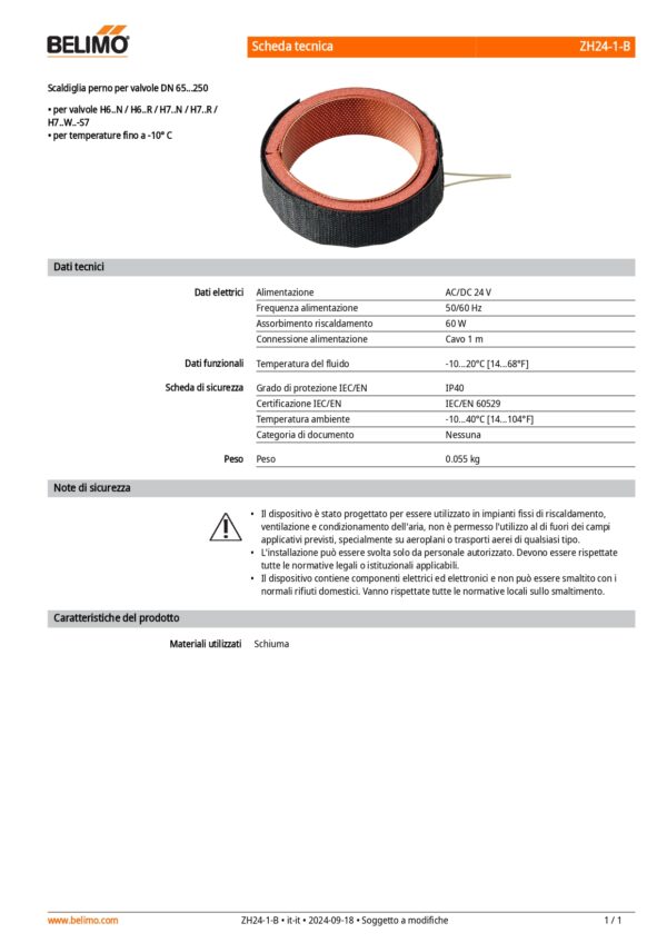 ZH24-1-B Scaldiglia perno per valvole DN 65...250, AC/DC24 V, 60 W - immagine 2