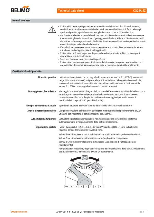 CQ24A-SZ Attuatore rotativo (ZoneTight), 1 Nm, AC/DC 24 V, 0.5...10 V, 75 s, IP40 - immagine 3