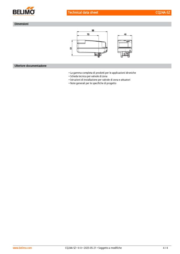 CQ24A-SZ Attuatore rotativo (ZoneTight), 1 Nm, AC/DC 24 V, 0.5...10 V, 75 s, IP40 - immagine 5